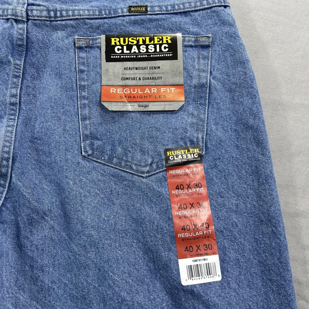 NEW Wrangler‎ Rustler Jeans Mens 40x32 Blue Denim Wrangler Regular Straight ^ - Picture 5 of 13
